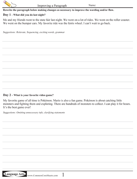 Free Writing Worksheets