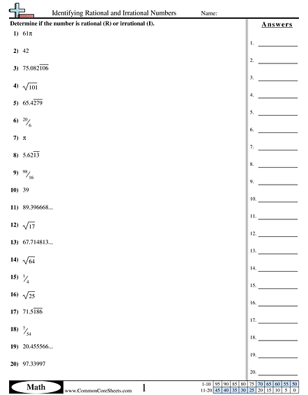 Identifying Rational and Irrational Numbers Worksheet | Free -  CommonCoreSheets