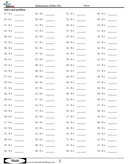 9s (horizontal) Worksheet | Free - CommonCoreSheets