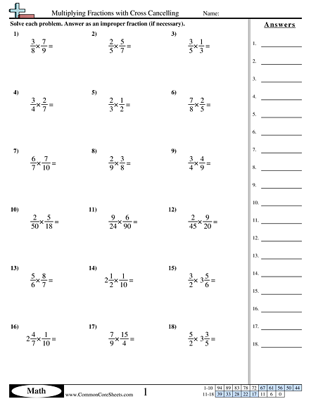 Multiplying Fractions with Cross Cancelling Worksheet | Free -  CommonCoreSheets