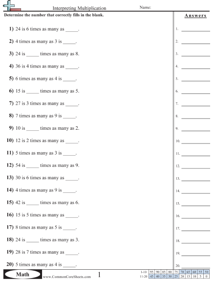 4.oa.1 Worksheets - Interpreting Multiplication  worksheet