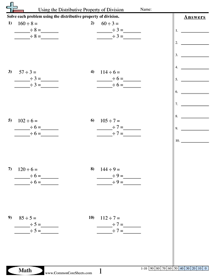Using the Distributive Property of Division Worksheet | Free -  CommonCoreSheets