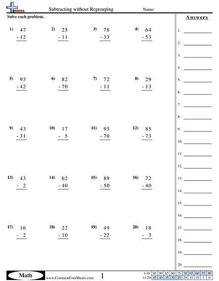 Subtraction Worksheets | Free - CommonCoreSheets