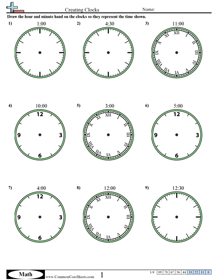 Creating Clocks (Half Hour Increments) Worksheet - Creating Clocks worksheet