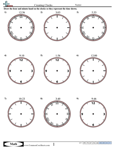 Creating Clocks (1 Minute Increments) Worksheet - Creating Clocks worksheet