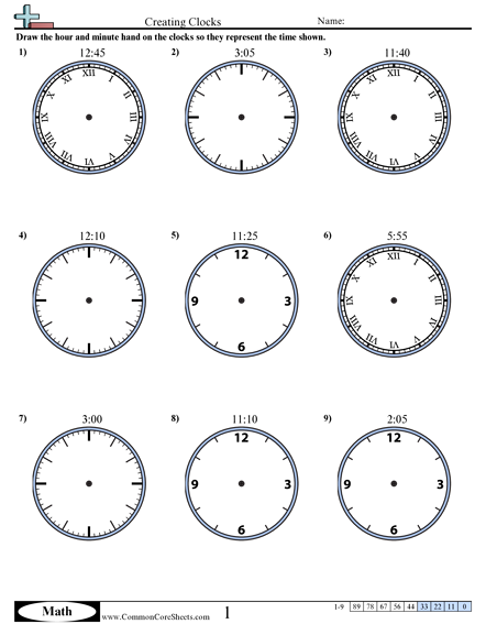 Creating Clocks (5 Minute Increments) Worksheet - Creating Clocks worksheet