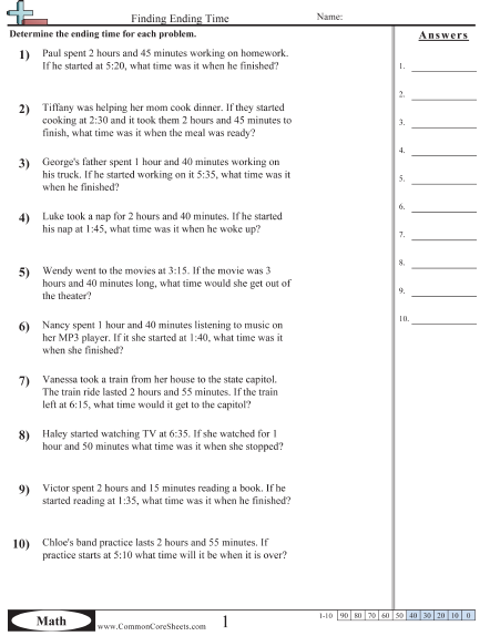 time worksheets free commoncoresheets