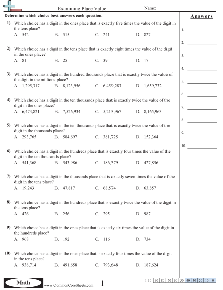 value place value worksheets free commoncoresheets