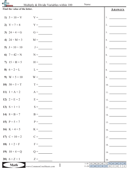 variable worksheets free commoncoresheets